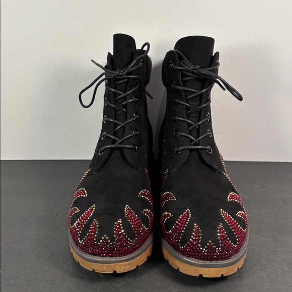 Cape Robbin Zabrina Black Rhinestone Flame Combat Boots Size 9 - Picture 2 of 8